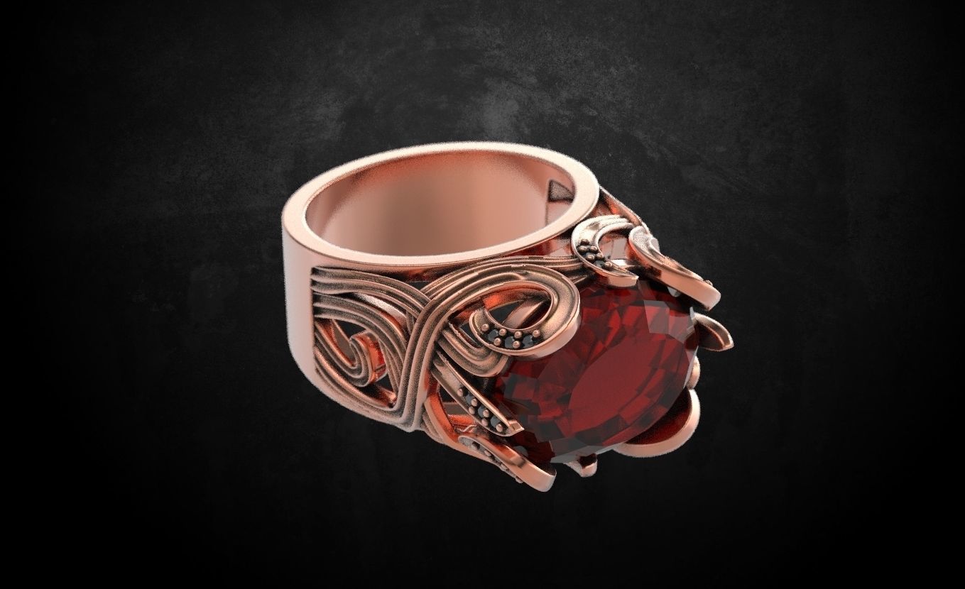 ring with stone 72 3D print model_2