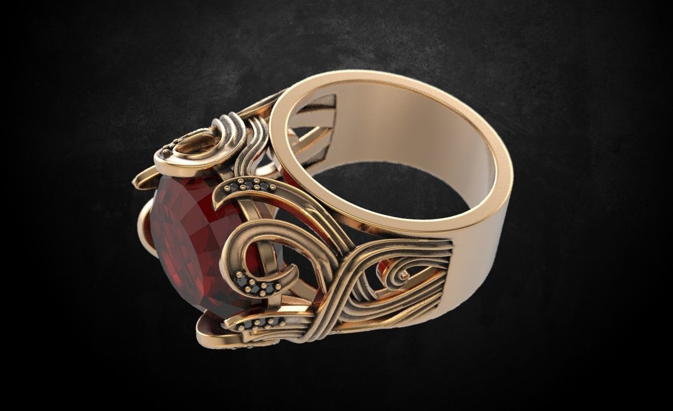 ring with stone 72 3D print model_4