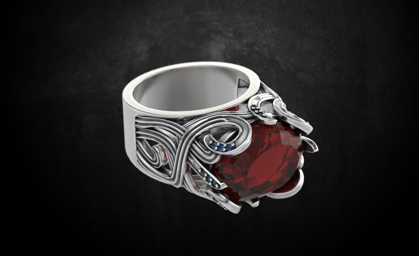 ring with stone 72 3D print model_3