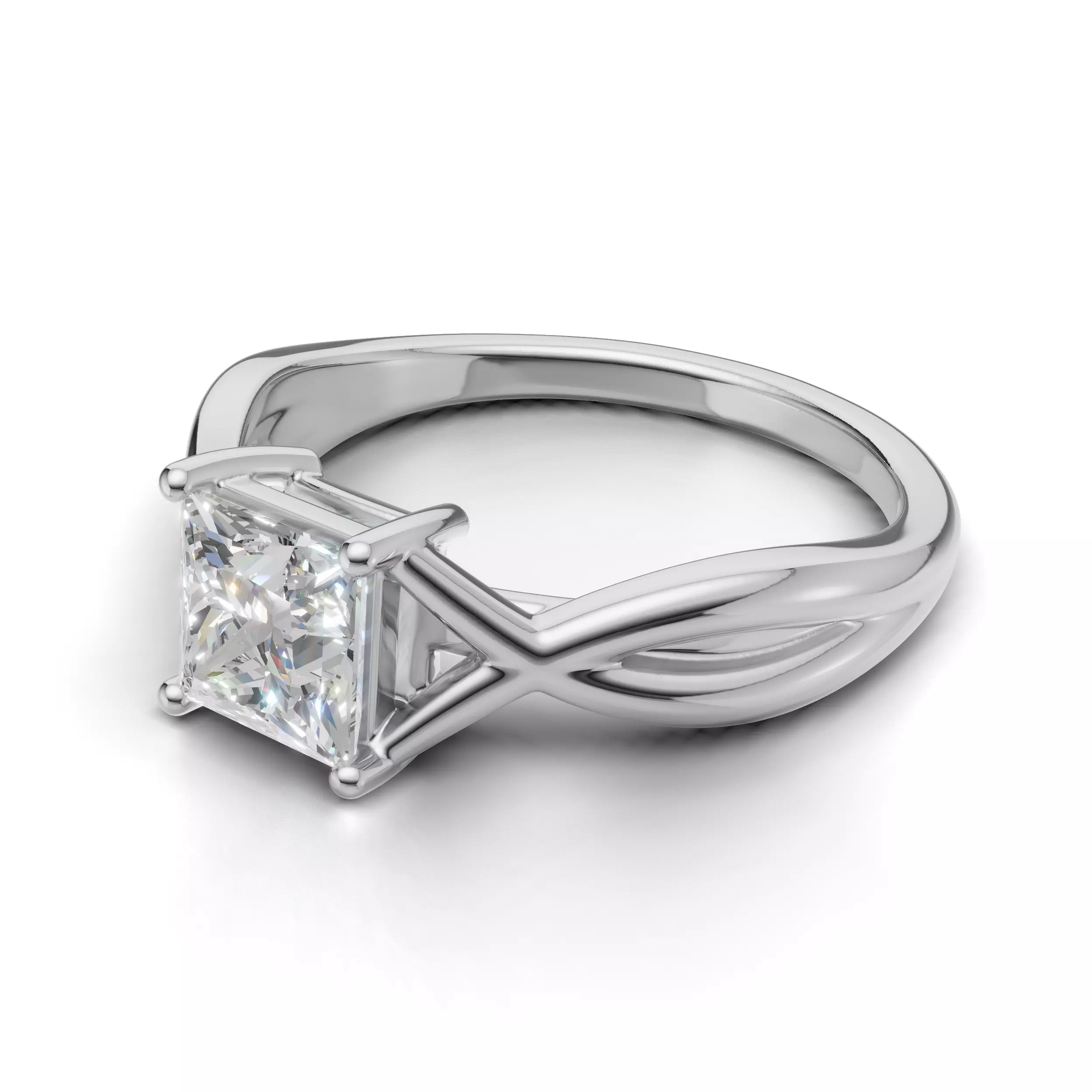 Princess Bypass Twist Engagement Ring 3D Model 3D print model