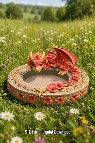 Red Hibiscus Dragon Bowl STl File for 3D Print