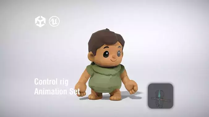 Child character in casual green outfit low poly 3d model