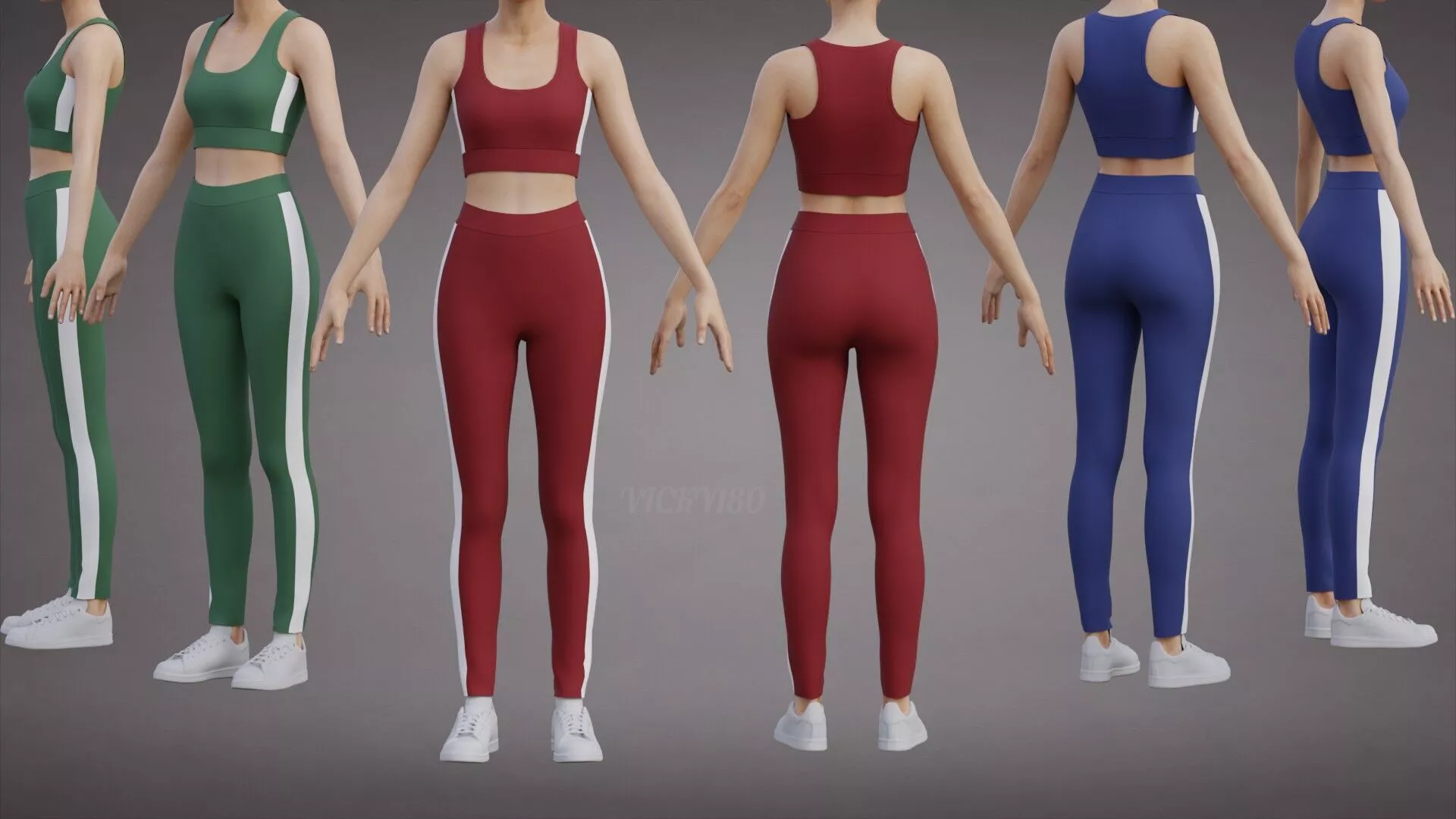2 Piece Sportswear Outfit - Tank Top Stripe Yoga Pants -3 Colors Low-poly 3D model