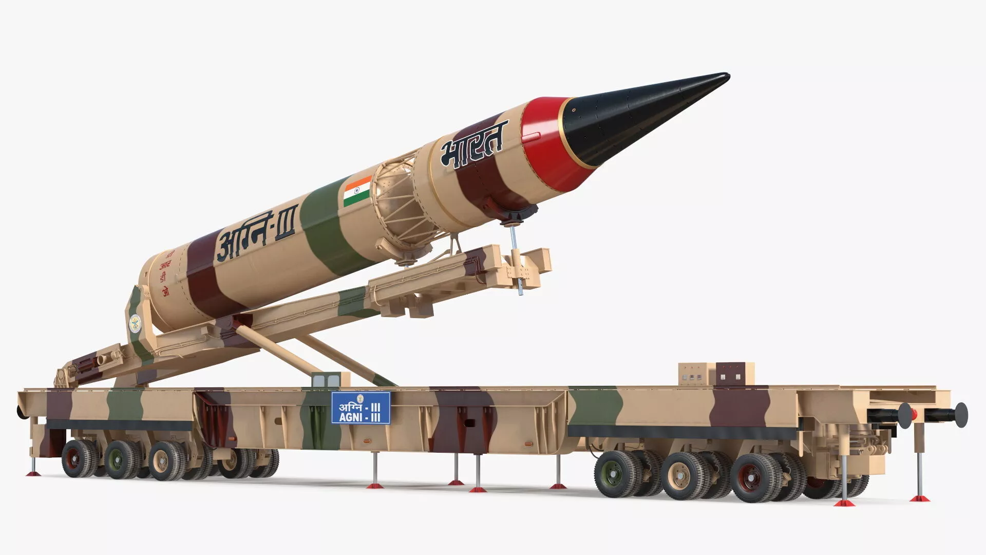 Indian Ballistic Missile Agni III with Trailer Rigged 3D model