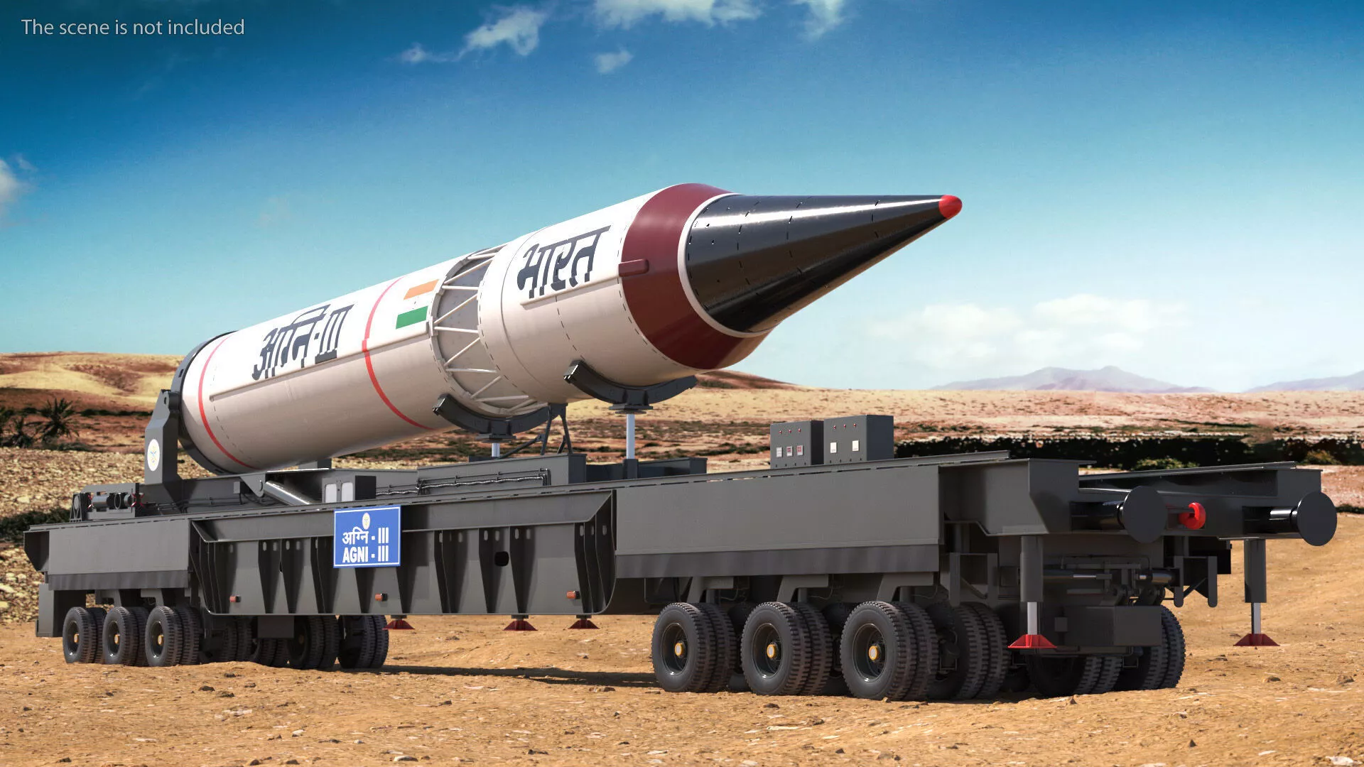 Indian Ballistic Missile Agni III with Truck Rigged 3D model