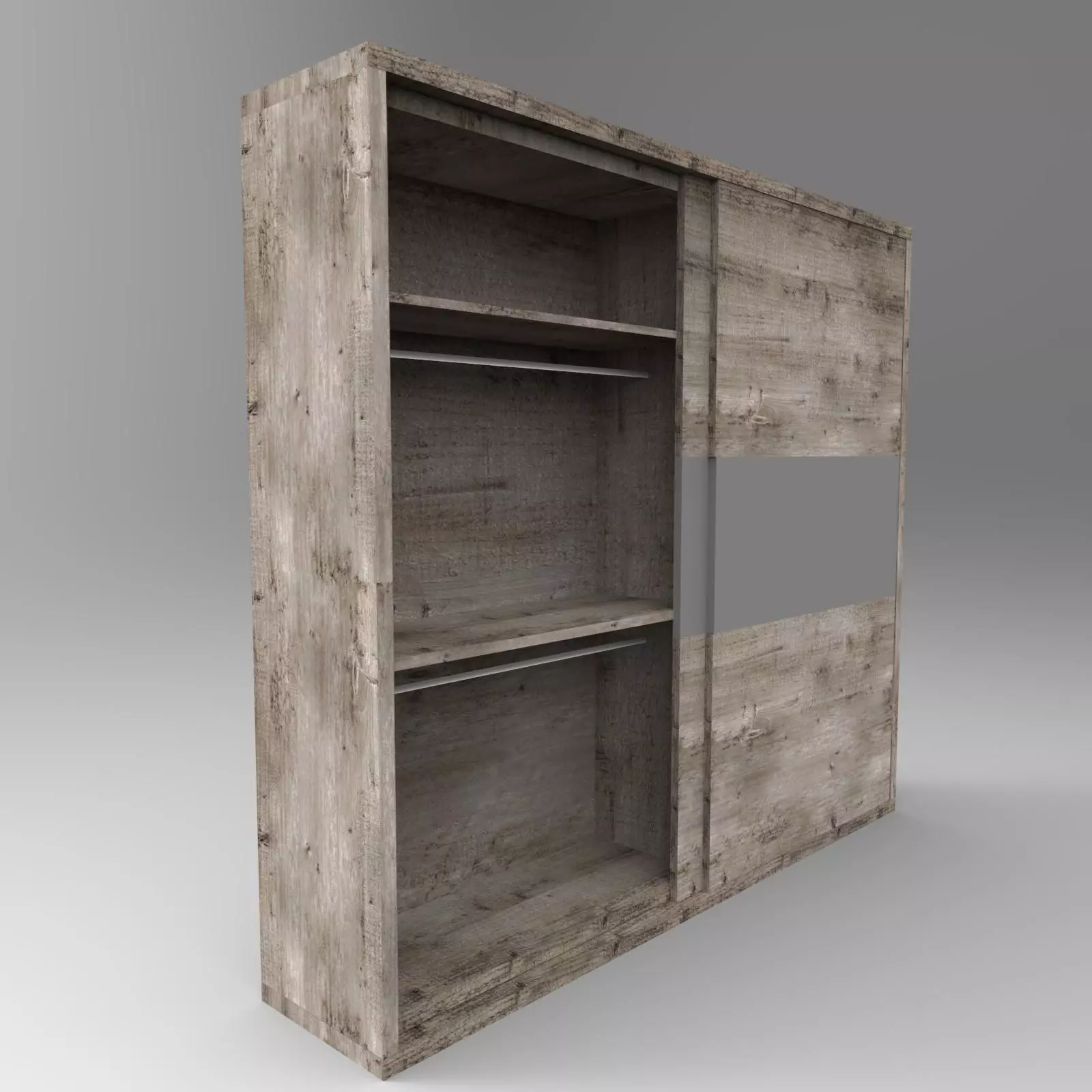 wardrobe-sliding-doors wooden wardrobe with shelves and drawers Low-poly 3D model_0