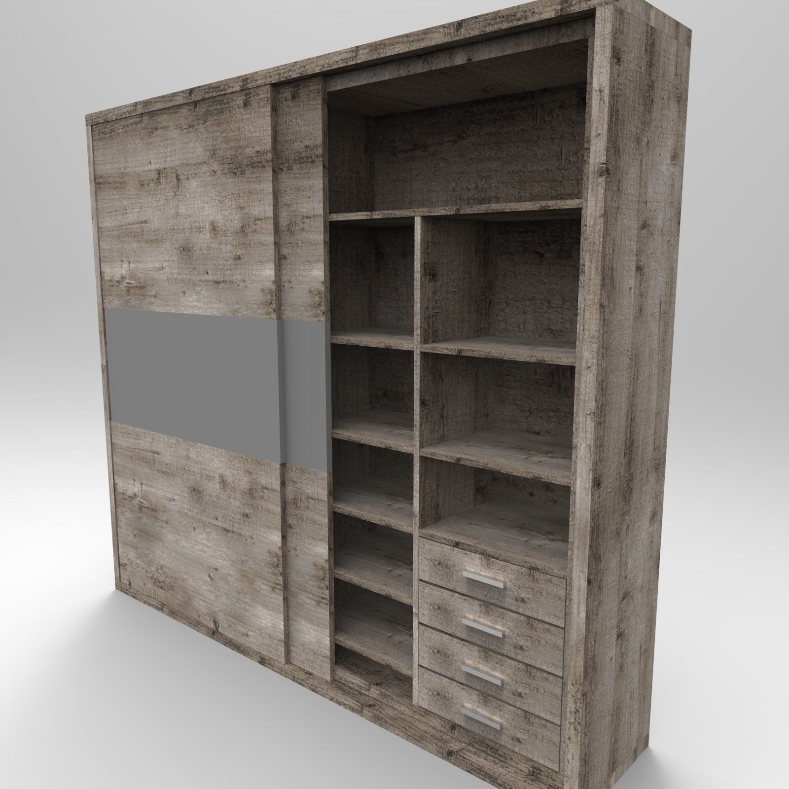 wardrobe-sliding-doors wooden wardrobe with shelves and drawers Low-poly 3D model_2