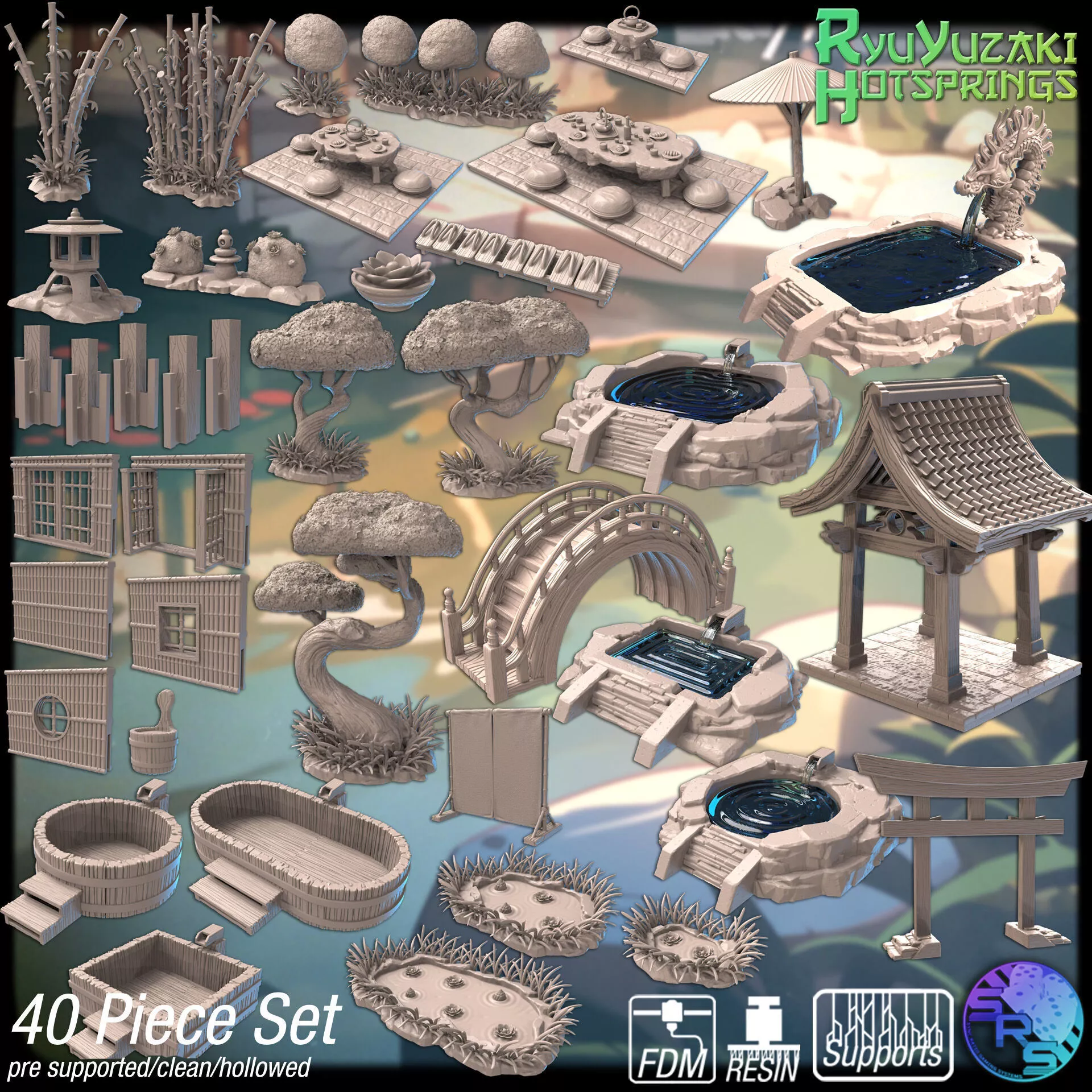 Japanese Hot Springs Terrain Set 3D print model