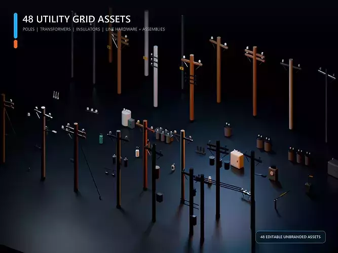 Modular Utility Pole and Power Line Kit - 48 Assets