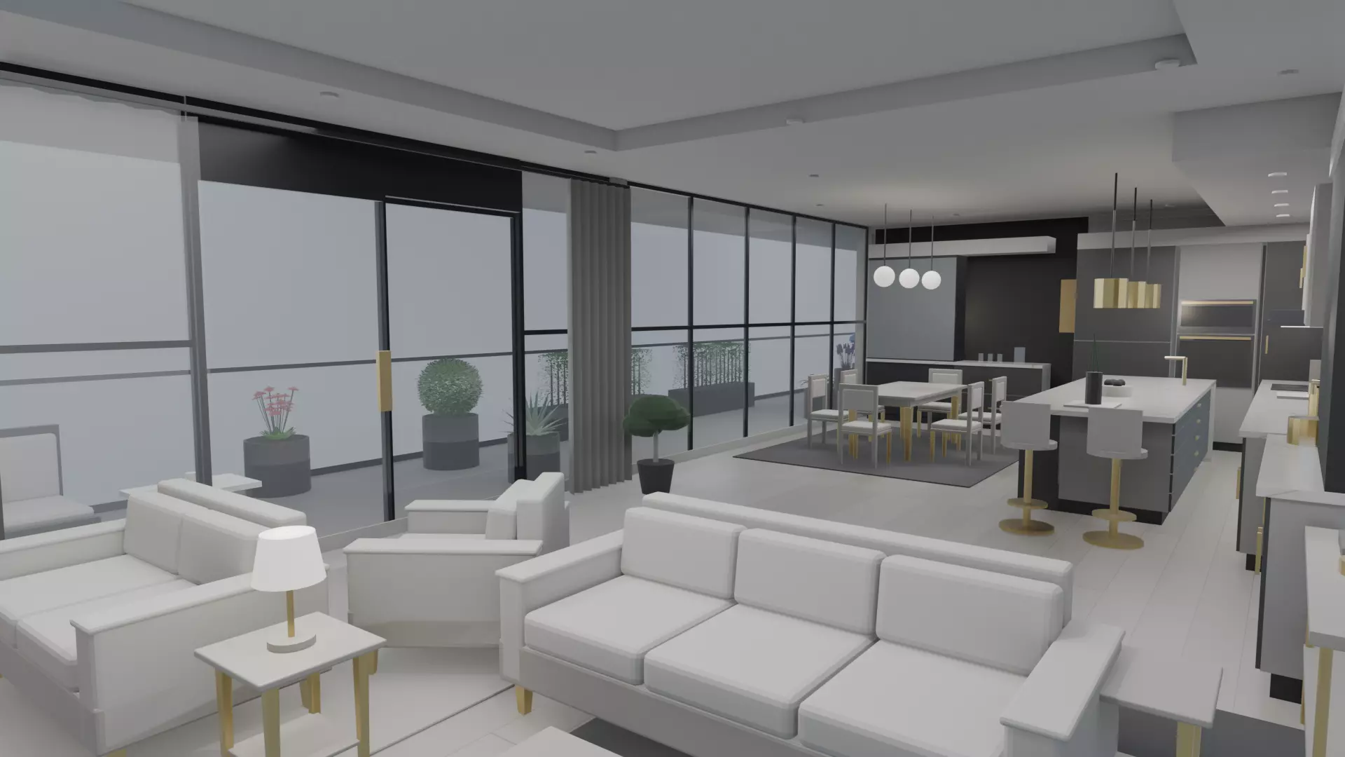 Luxury Penthouse Interior Gold 13 Rooms Games Lounge Cinema PBR Low-poly 3D model