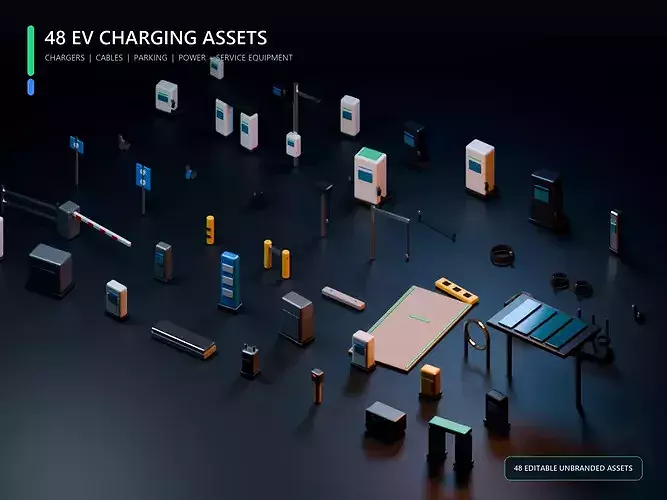 Modular EV Charging Station and Parking Kit - 48 Assets