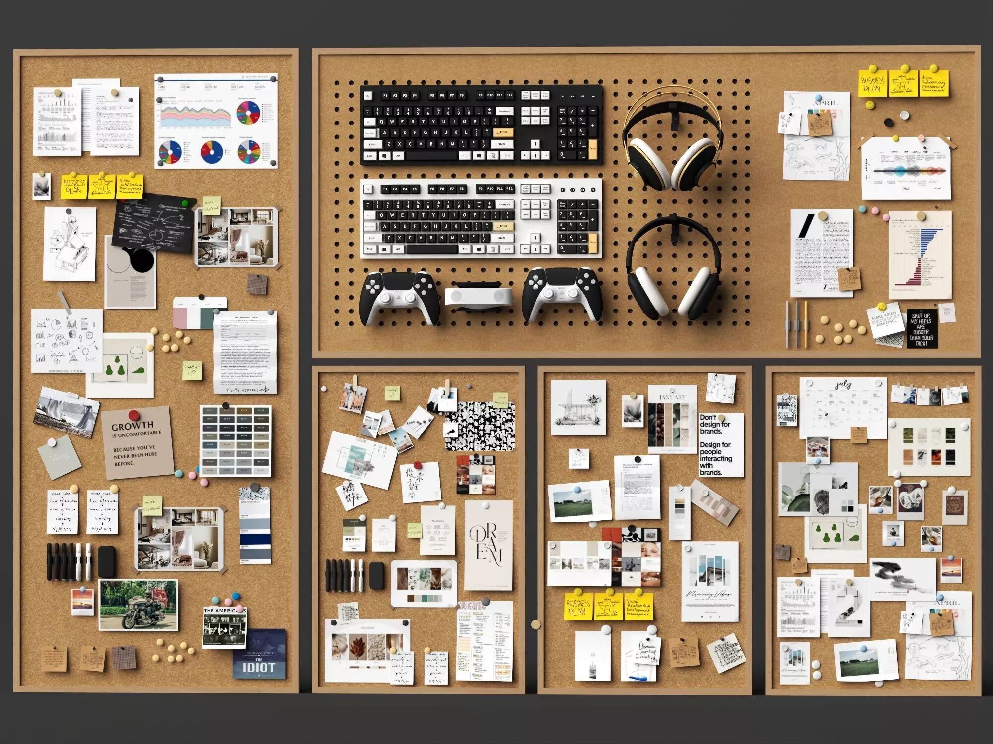 Office Cork Board Desktop Decor Props Set 3D model