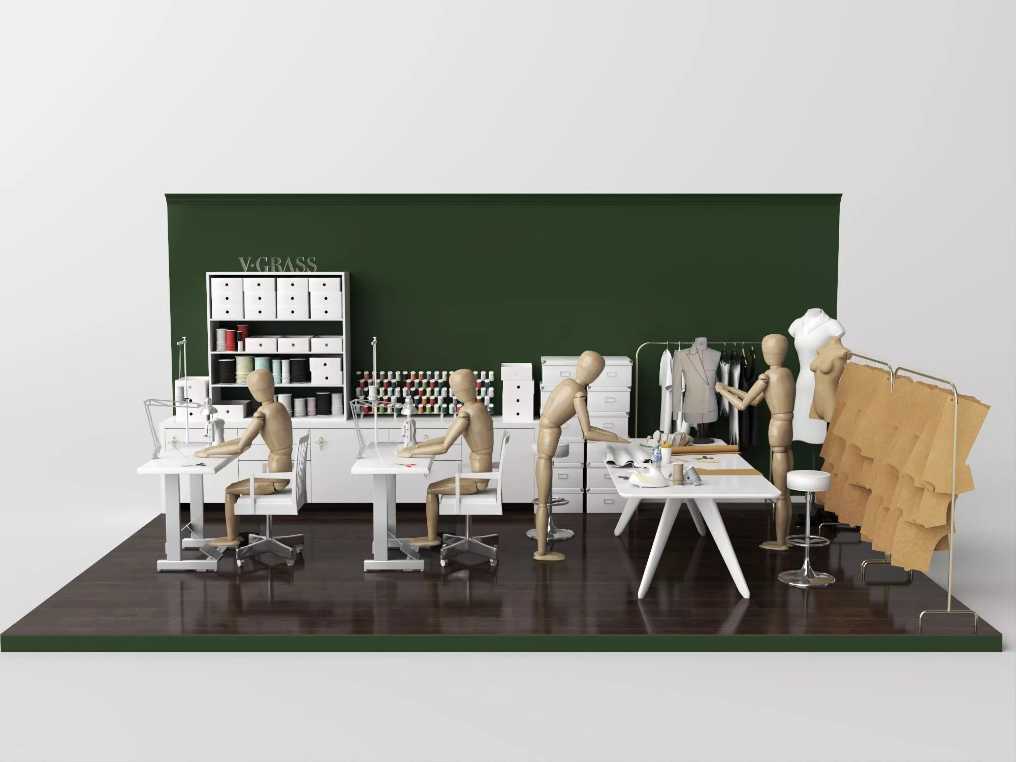 Tailor Sewing Workshop Interior Scene Set 3D model