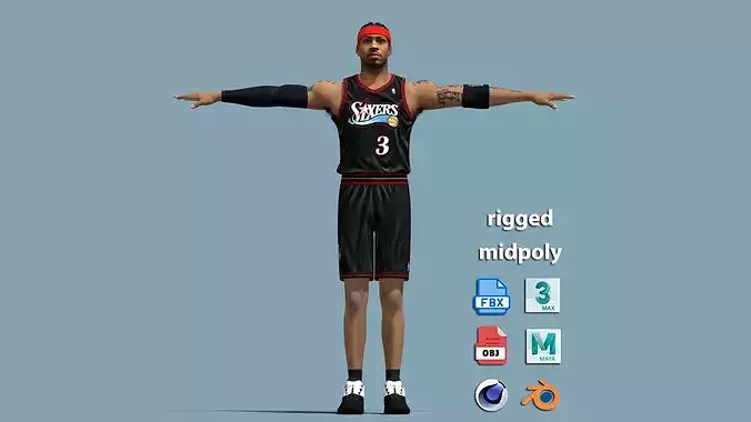T-Pose Rigged Allen Iverson Philadelphia 76ers