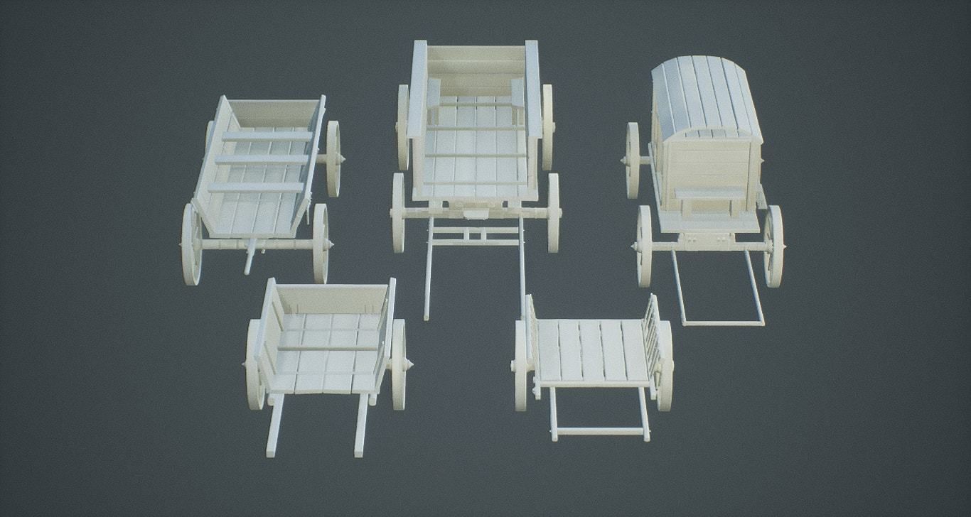 Wooden Carts modular asset pack Free low-poly 3D model_3