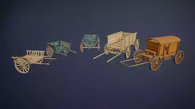 Wooden Carts modular asset pack Free low-poly 3D model