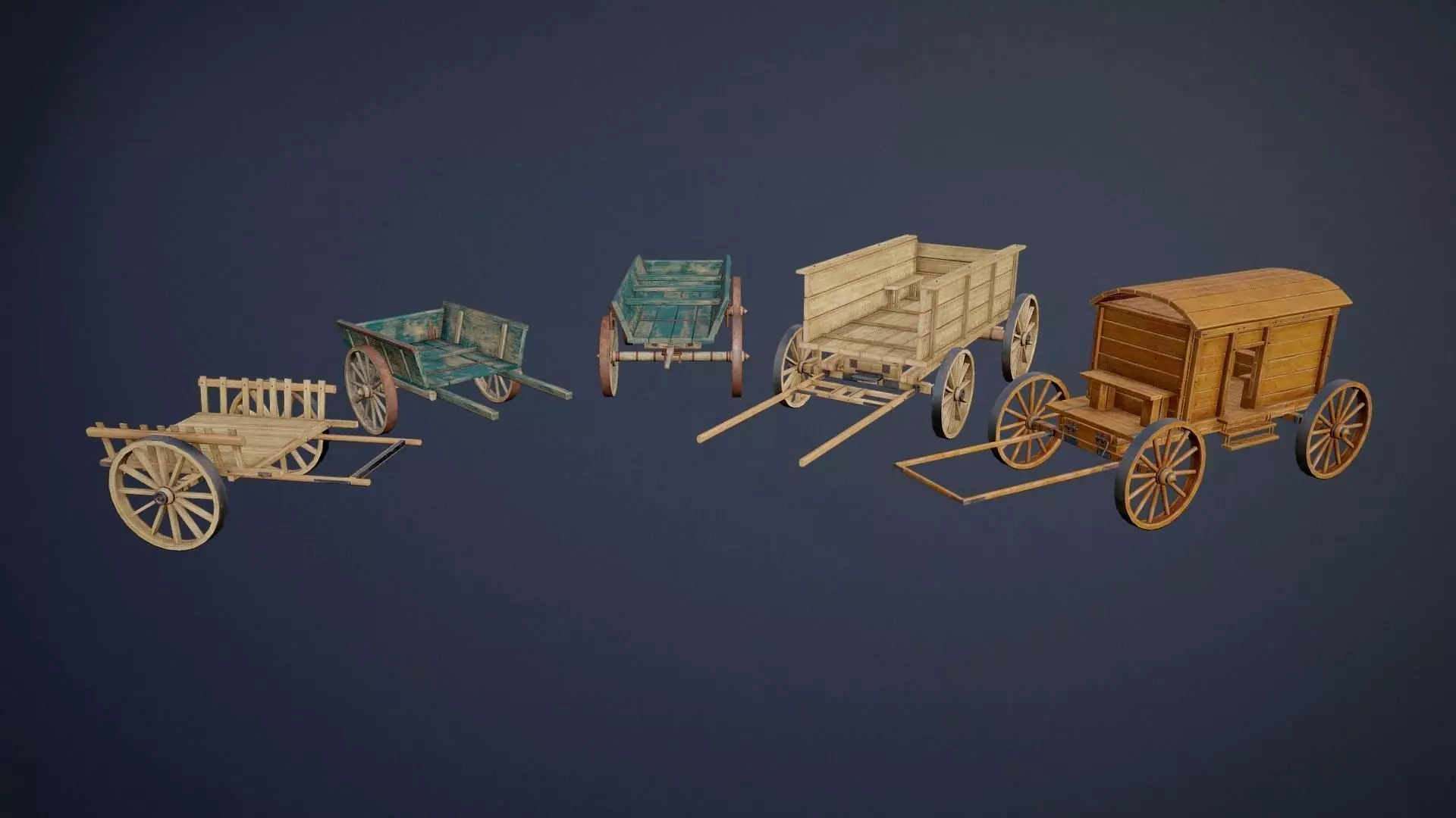 Wooden Carts modular asset pack Free low-poly 3D model_0