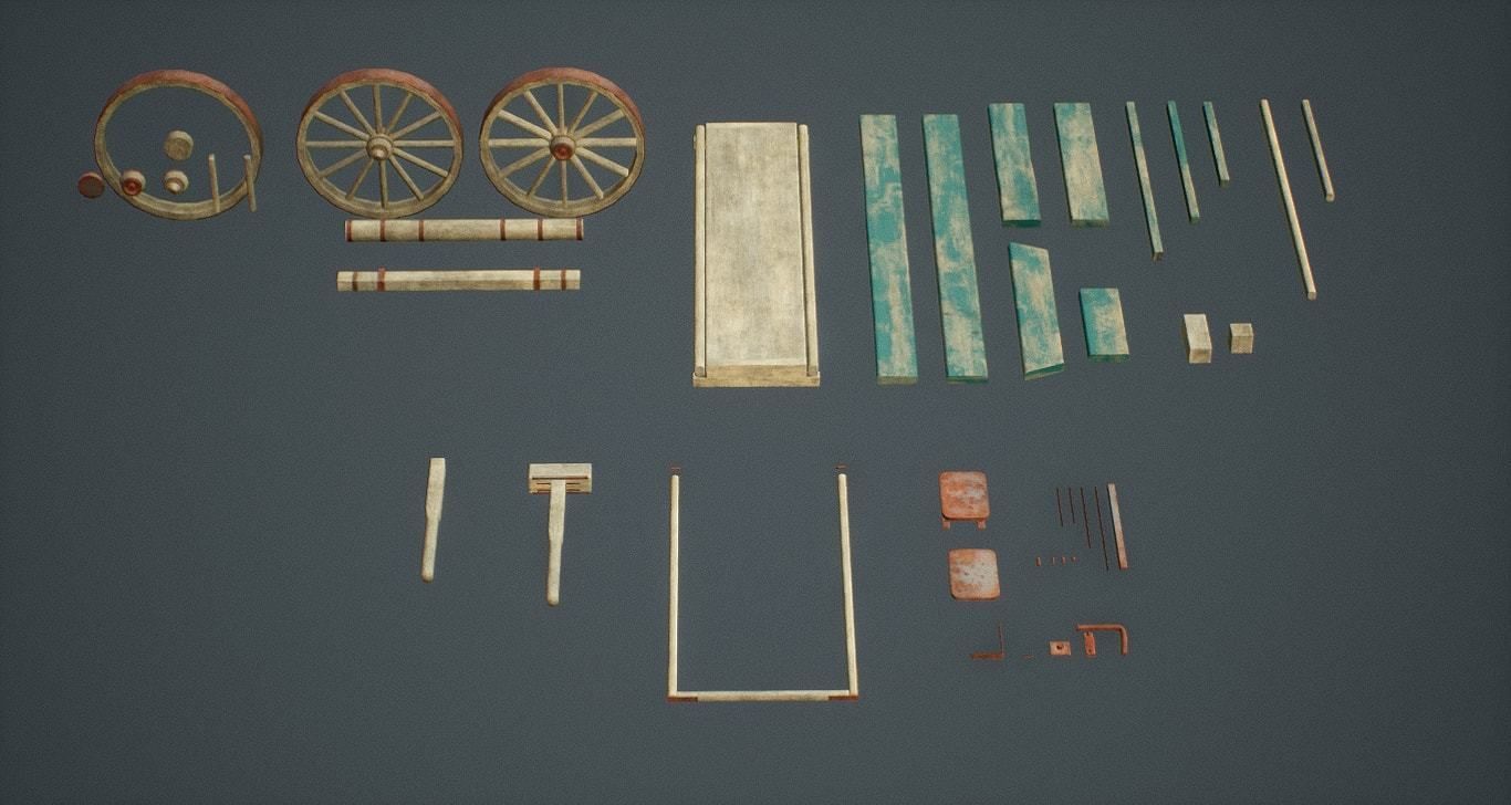 Wooden Carts modular asset pack Free low-poly 3D model_2
