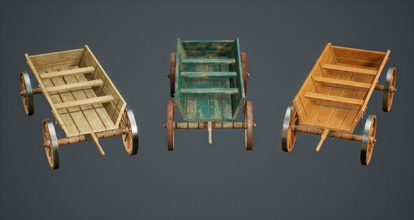 Wooden Carts modular asset pack Free low-poly 3D model_8