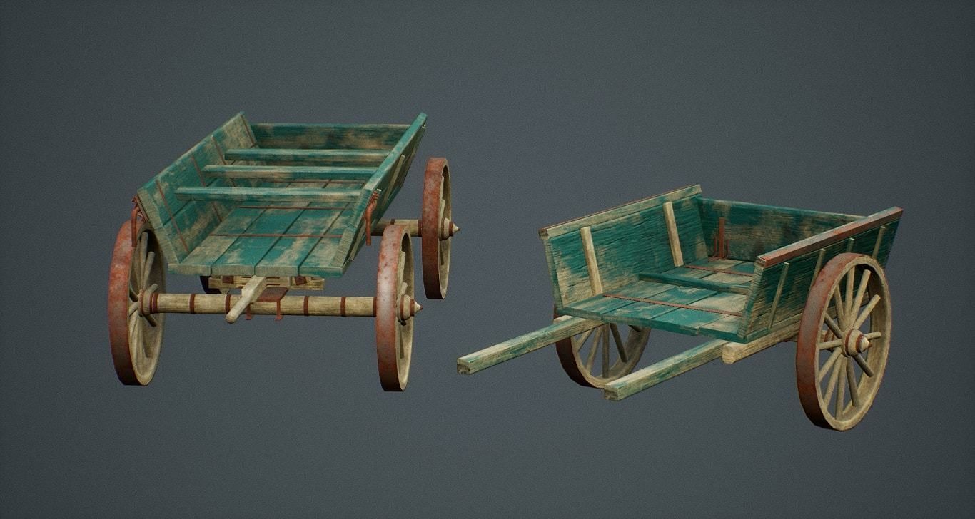 Wooden Carts modular asset pack Free low-poly 3D model_5