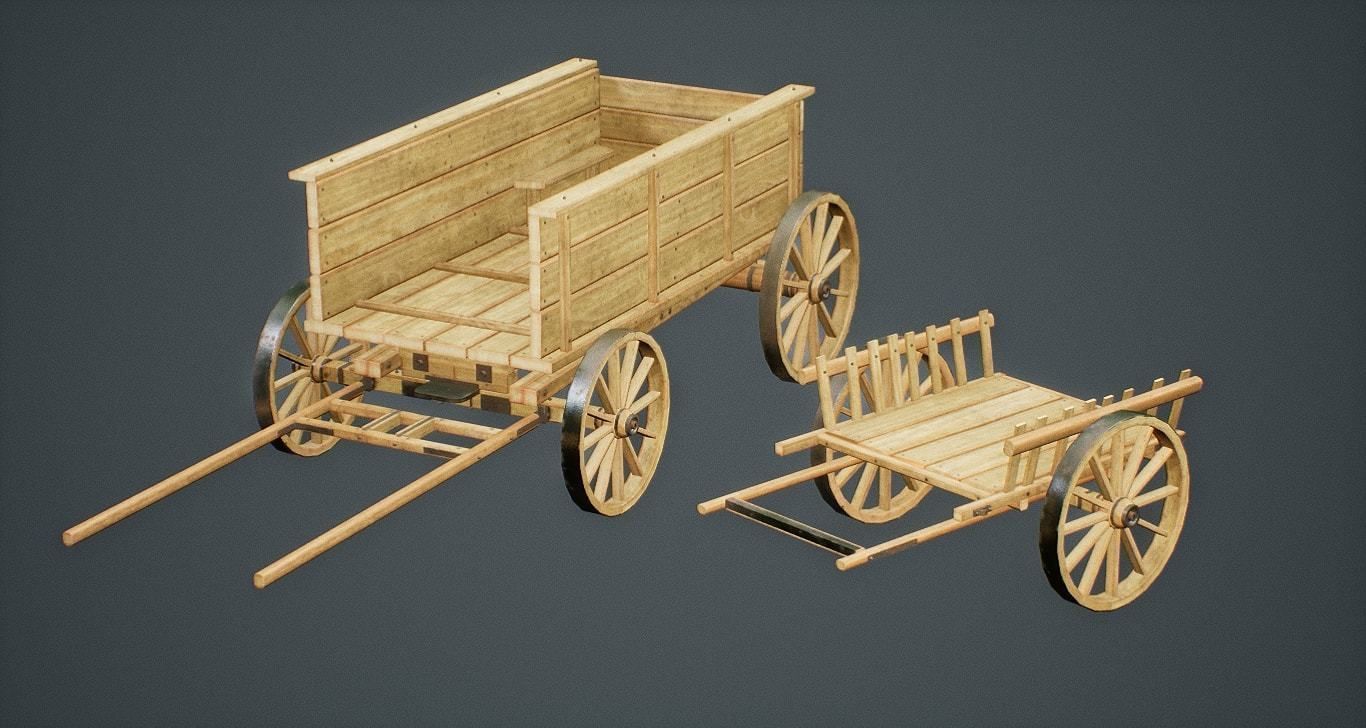 Wooden Carts modular asset pack Free low-poly 3D model_6