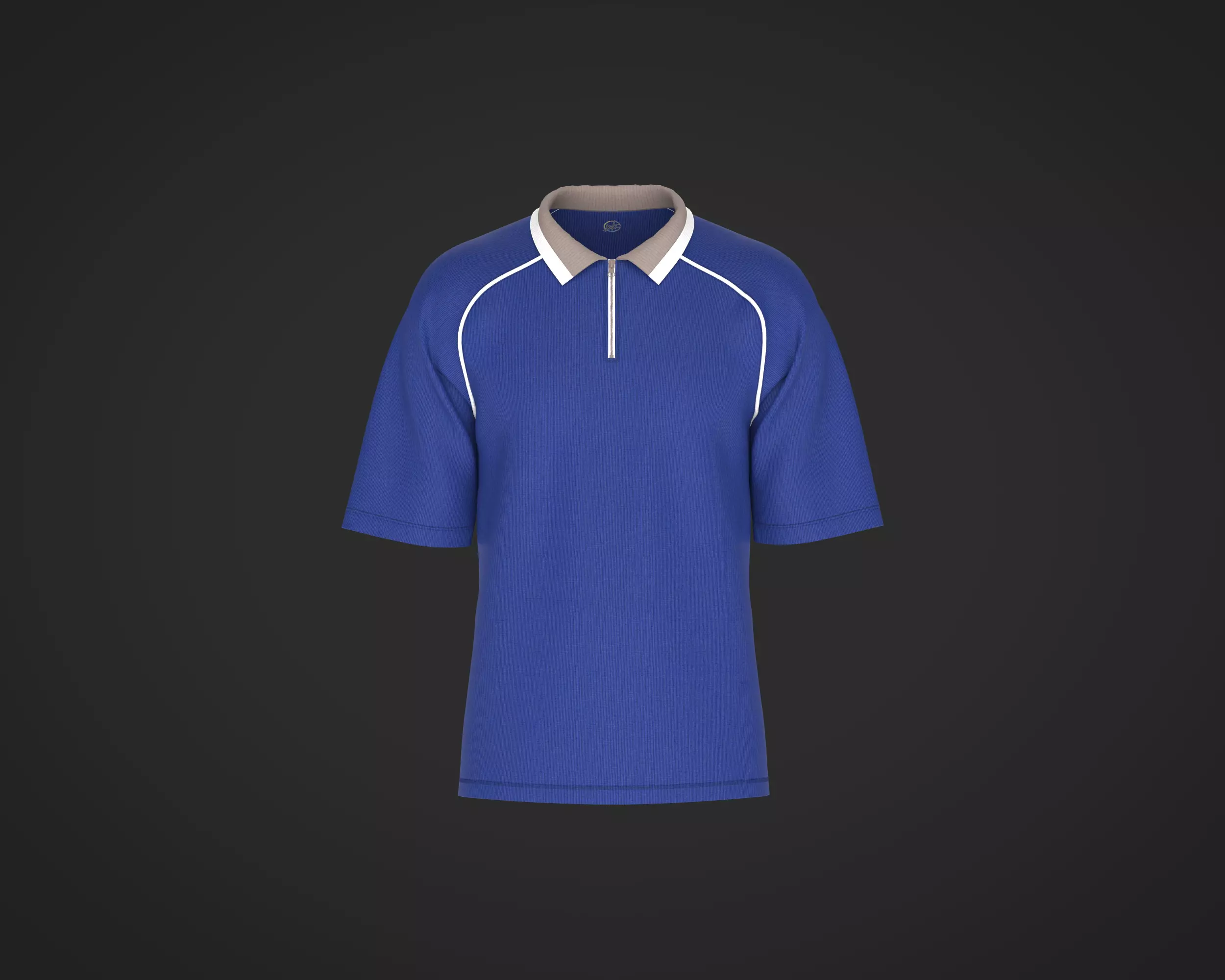 Mens polo shirt with royal blue and raglan piping 3D model