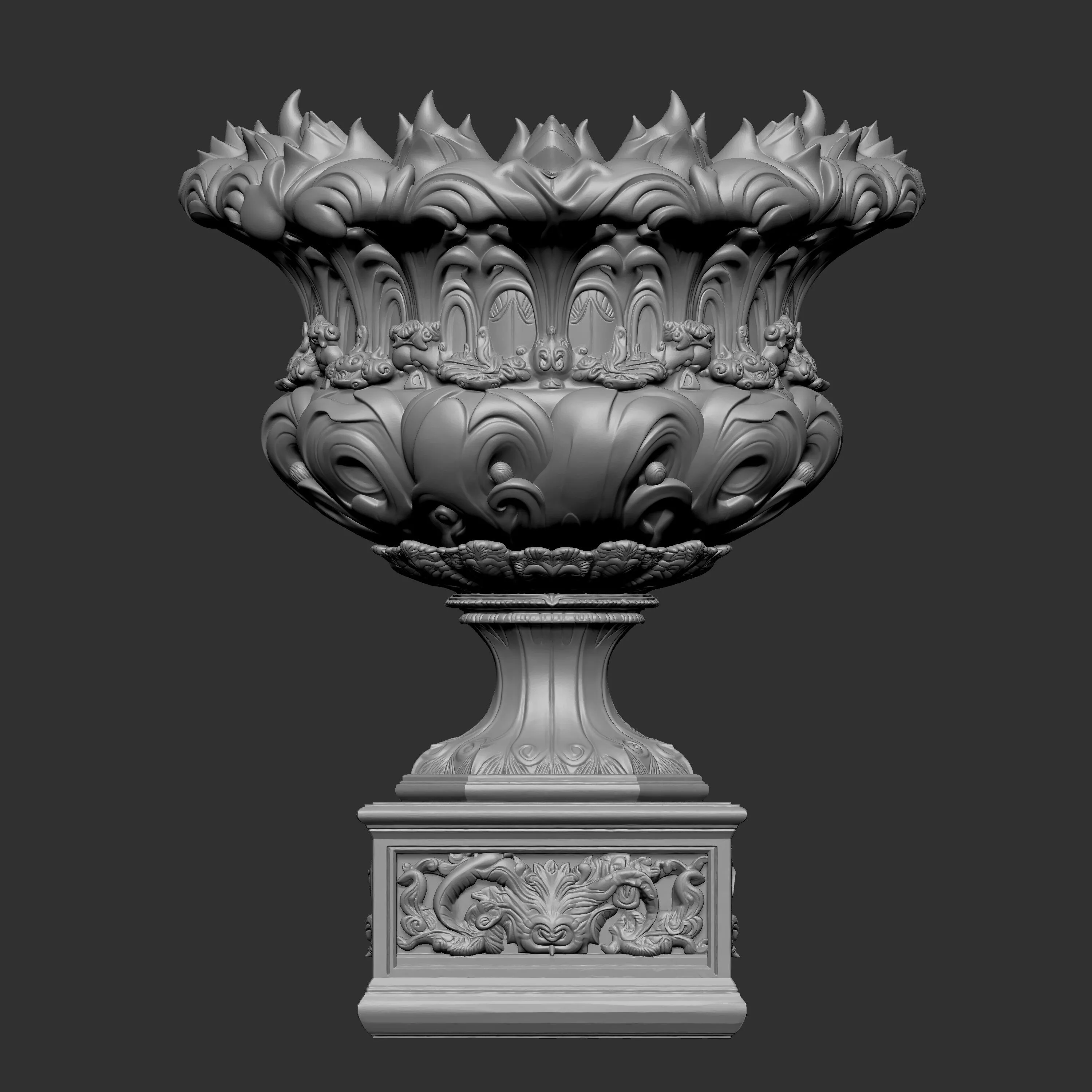ornate classical garden urn on a square pedestal base 3D print model