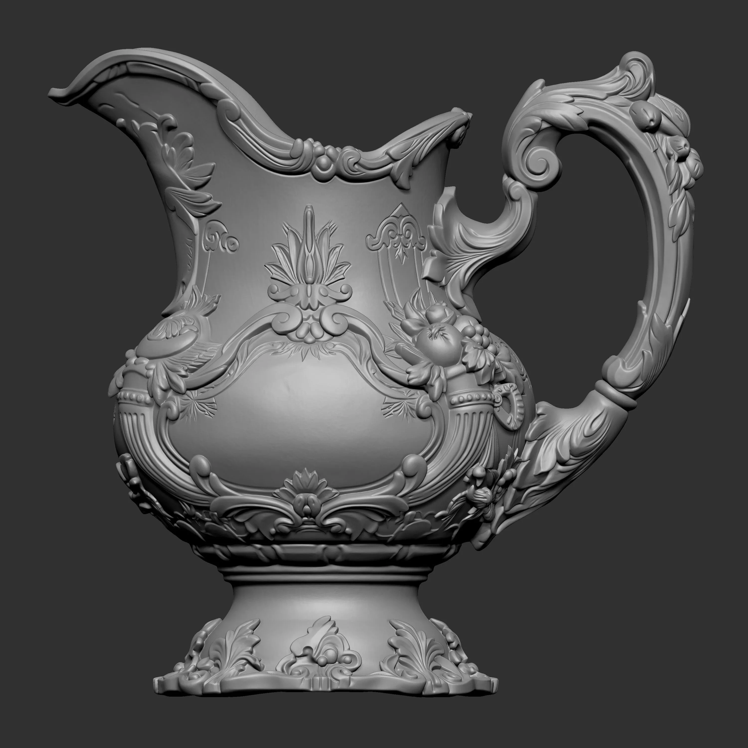 3D digital sculpt of an elegant classical decorative pitcher 3D print model