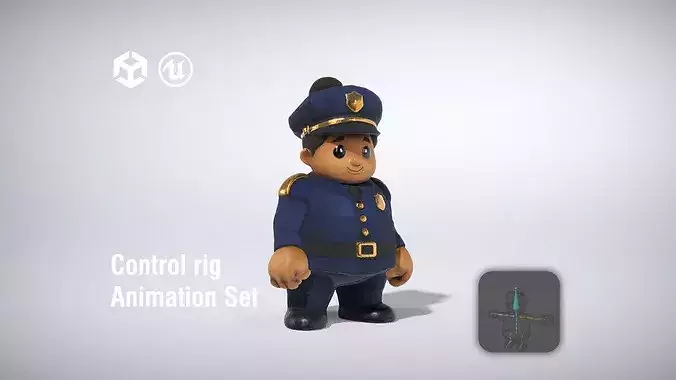 Cute Police Officer Character in Uniform low poly 3d model