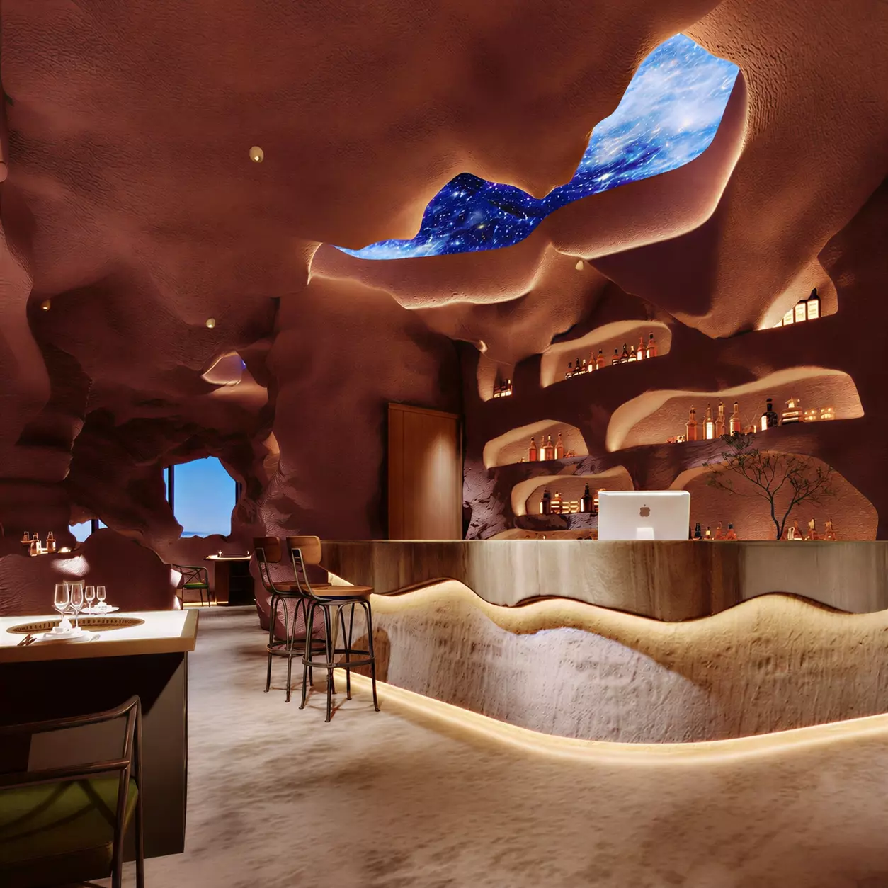 Organic Cave Bar Interior Scene 3D model
