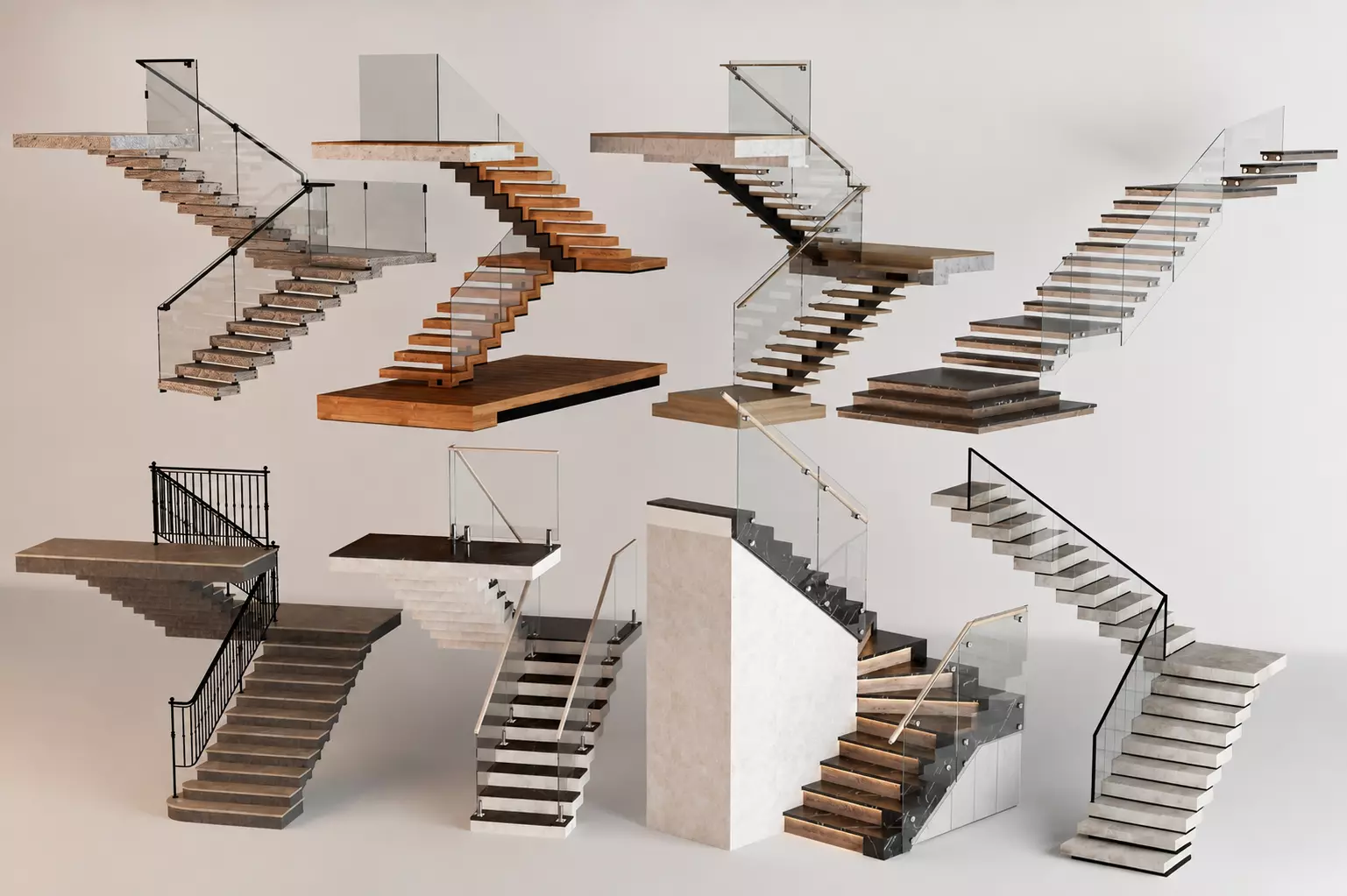 Modern Staircase and Glass Railing Collection 3D model