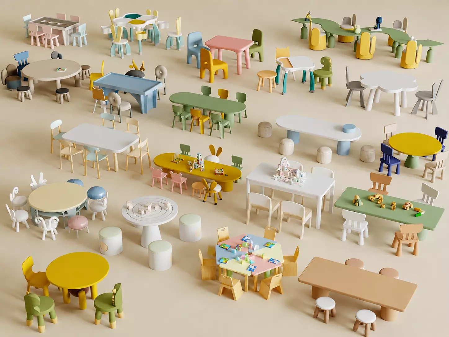 Kids Table and Chair Furniture Collection 3D model