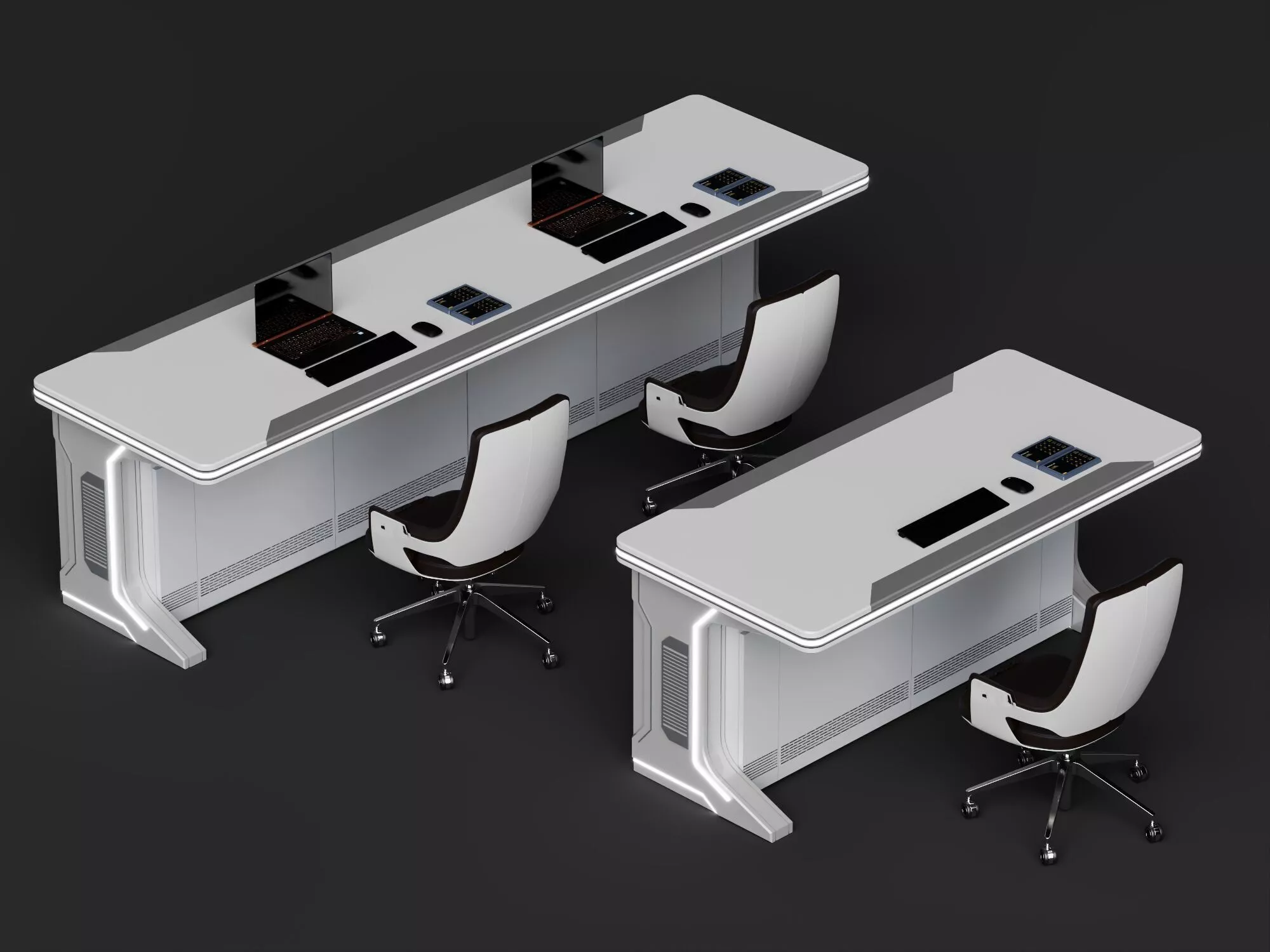 Futuristic Office Desk Set Low-poly 3D model