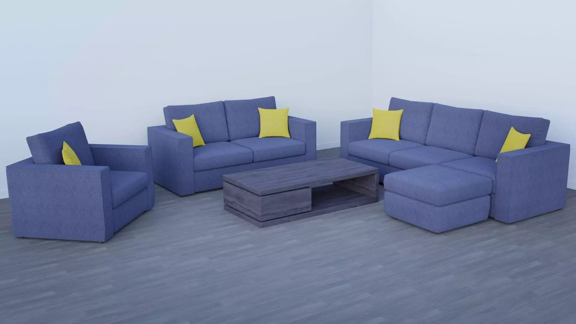 Sofa and Coffee Table Collection Low-poly 3D model_0