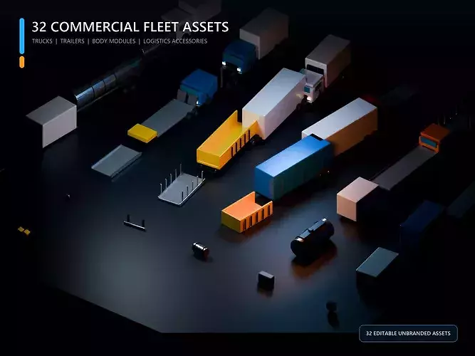 Generic Commercial Truck and Trailer Fleet Kit - 32 Assets