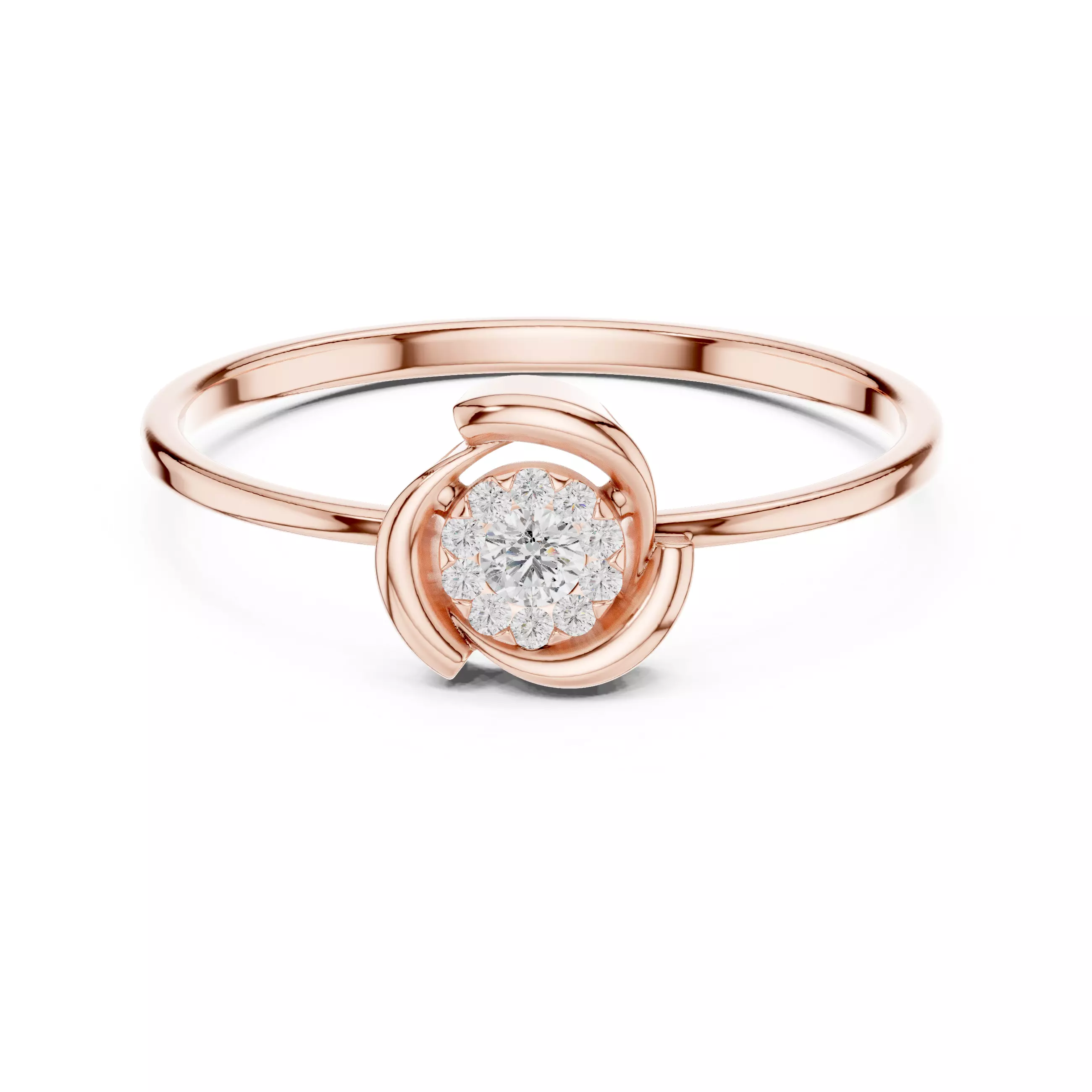 Swirl Round Diamond Cluster Ring 3D print model
