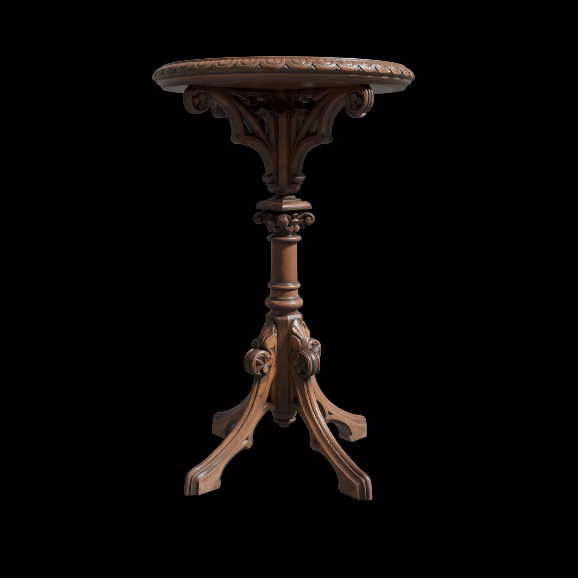 Ornate Carved Wood Pedestal Side Table 3D Model 3D model