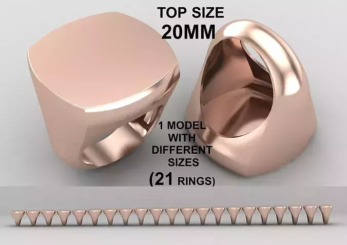 cushion square Signet Ring Base 20 MM top in All sizes 301-MWC
