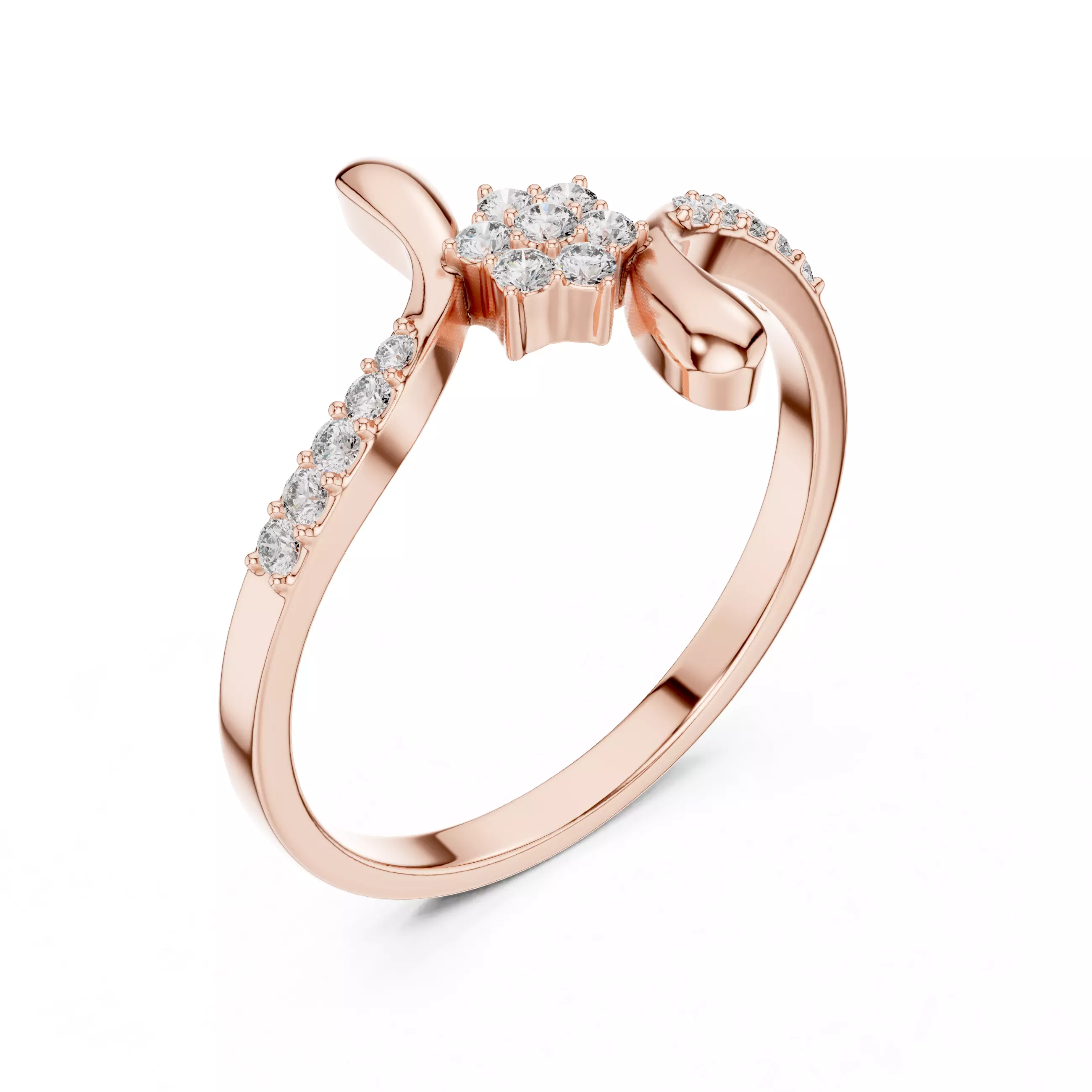 Floral Diamond Cluster Pave Twist Ring Free 3D print model