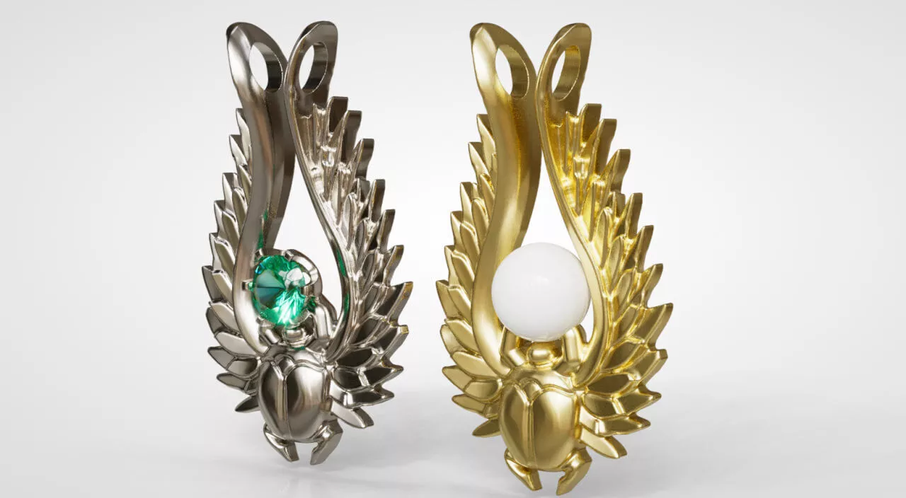 Winged Scarab Pendant with Pearl or Gem Egyptian Style 3D Model 3D print model