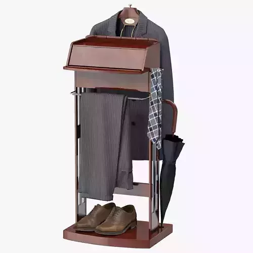 Mens Suit Brown Wood Valet Stand 3D model