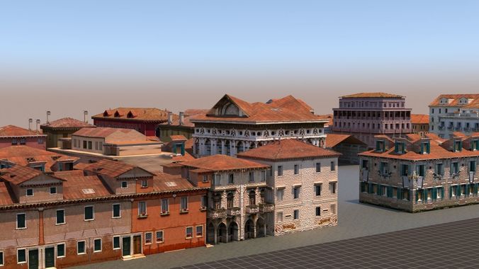 game ready 3d building set buildings in venice Low-poly 3D model