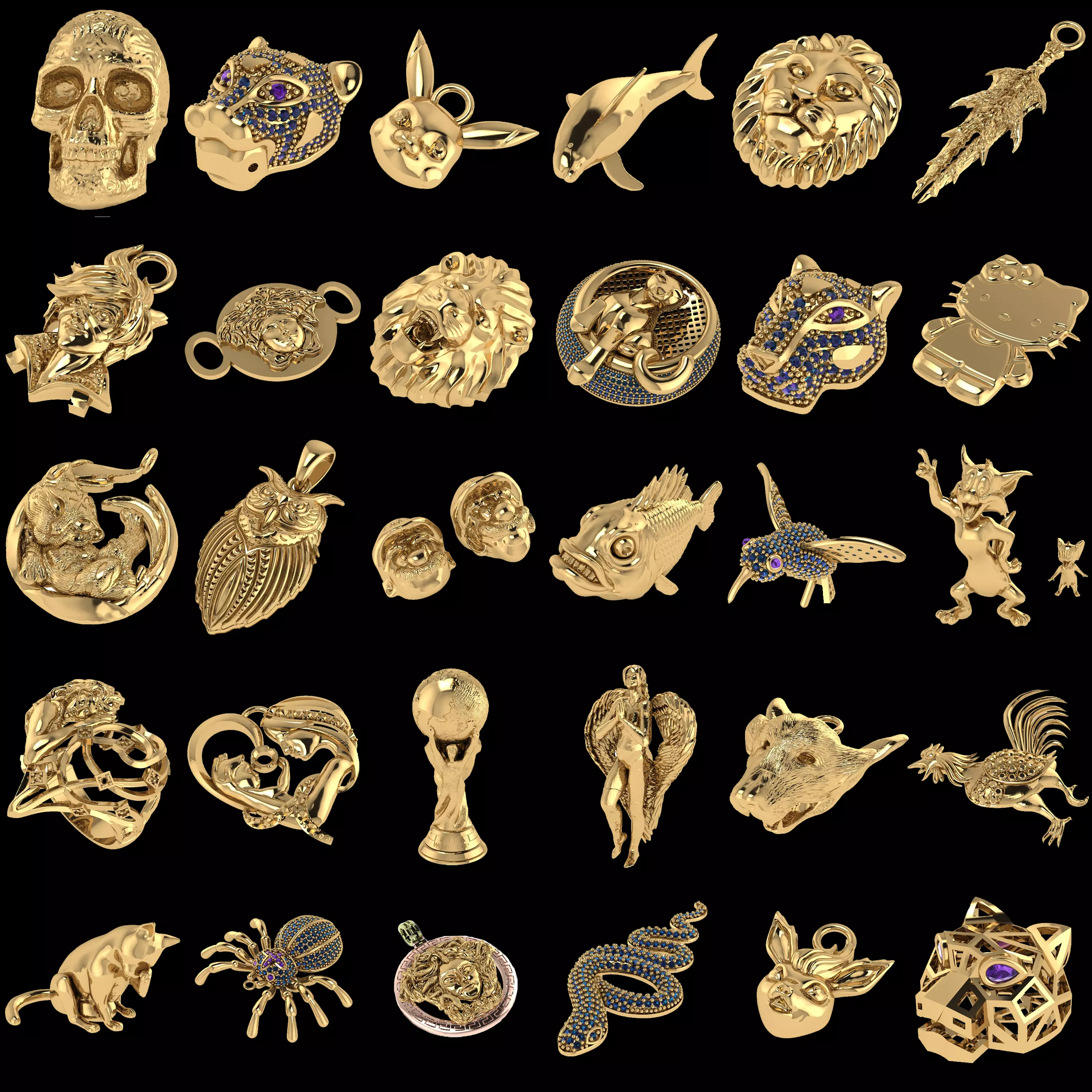 30 Unique Animal and Fantasy Jewelry CAD Designs Collection 3D print model