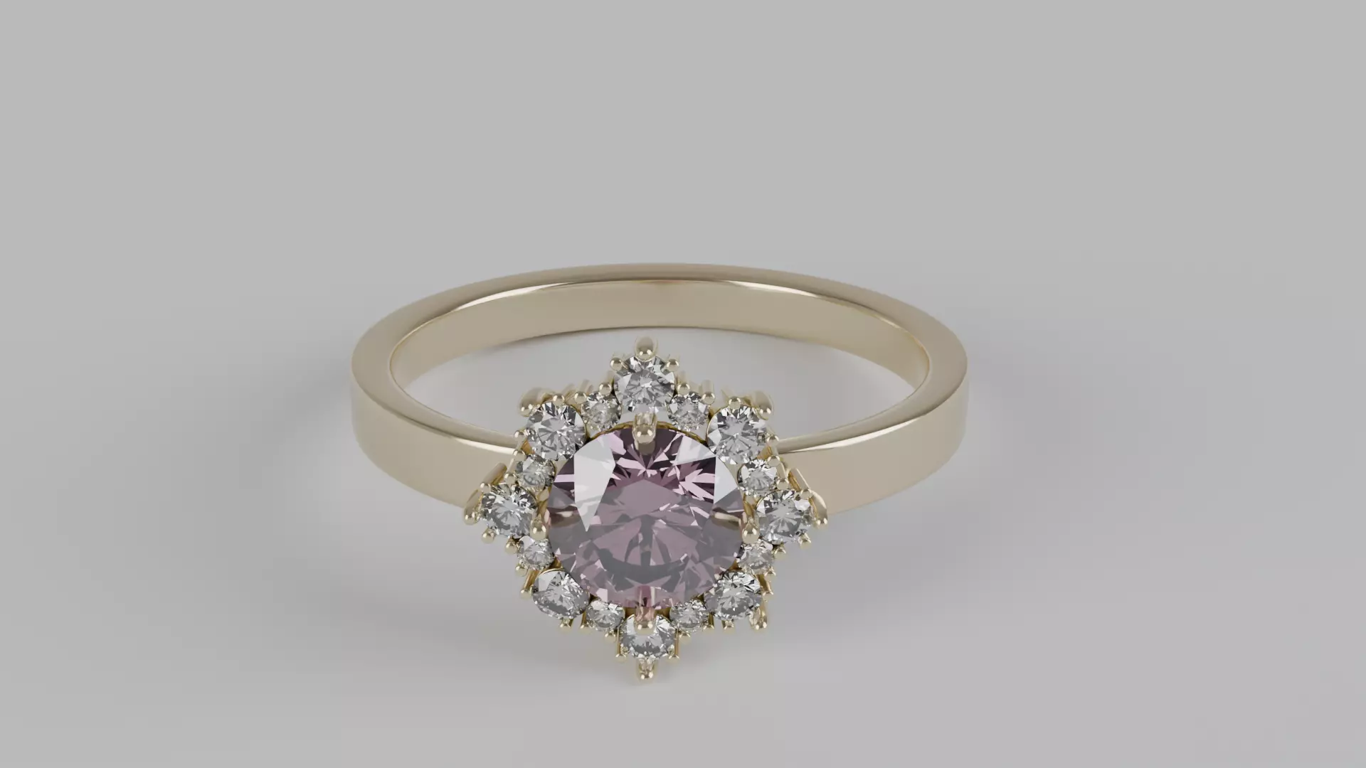 Round Gemstone Halo Engagement Ring 3D print model