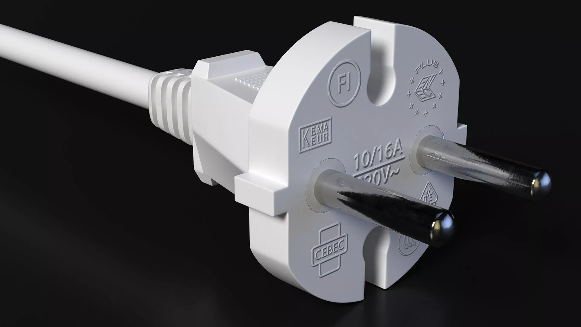 Type E Electric Plug White Rigged 3D model