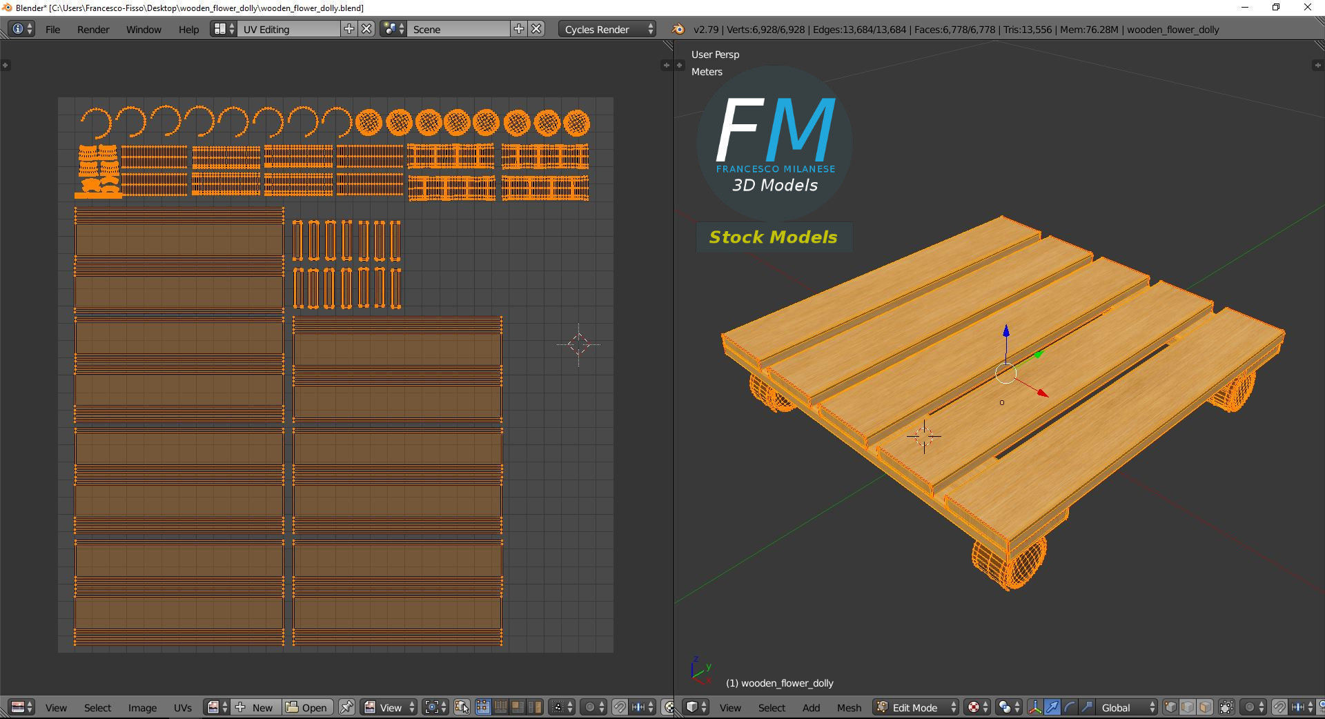 Wooden flower dolly 3D model_10