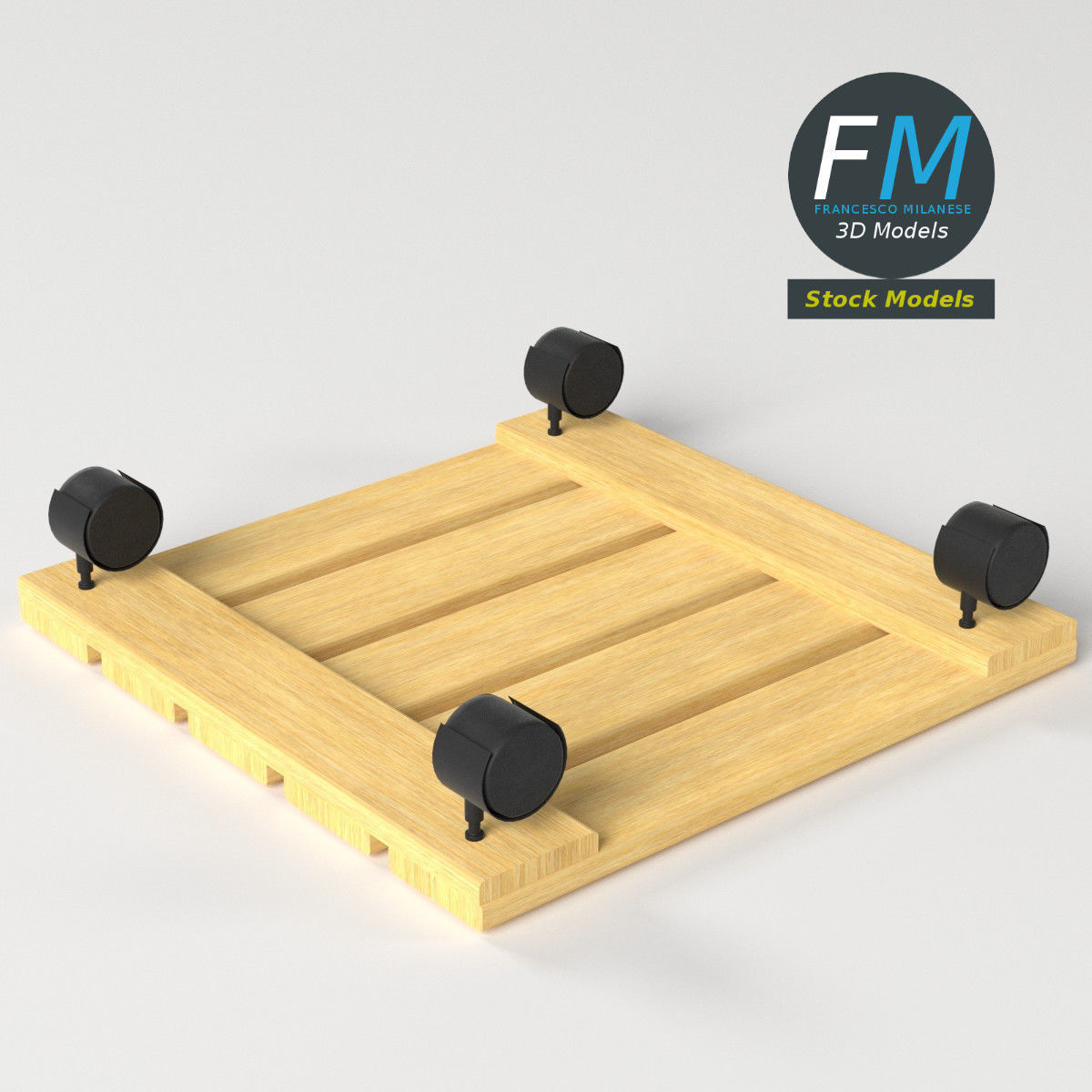 Wooden flower dolly 3D model_5