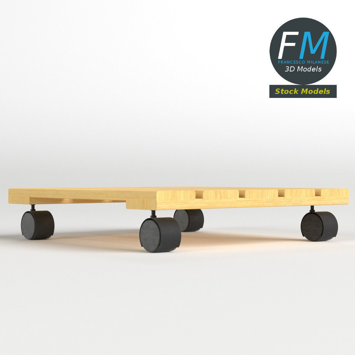 Wooden flower dolly 3D model_3