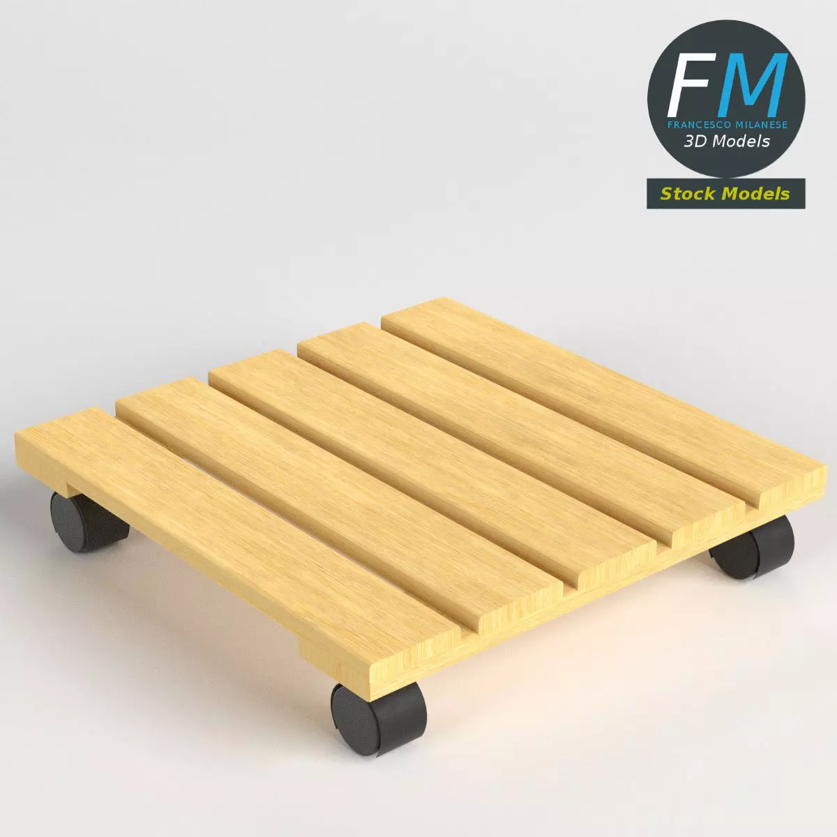 Wooden flower dolly 3D model_0