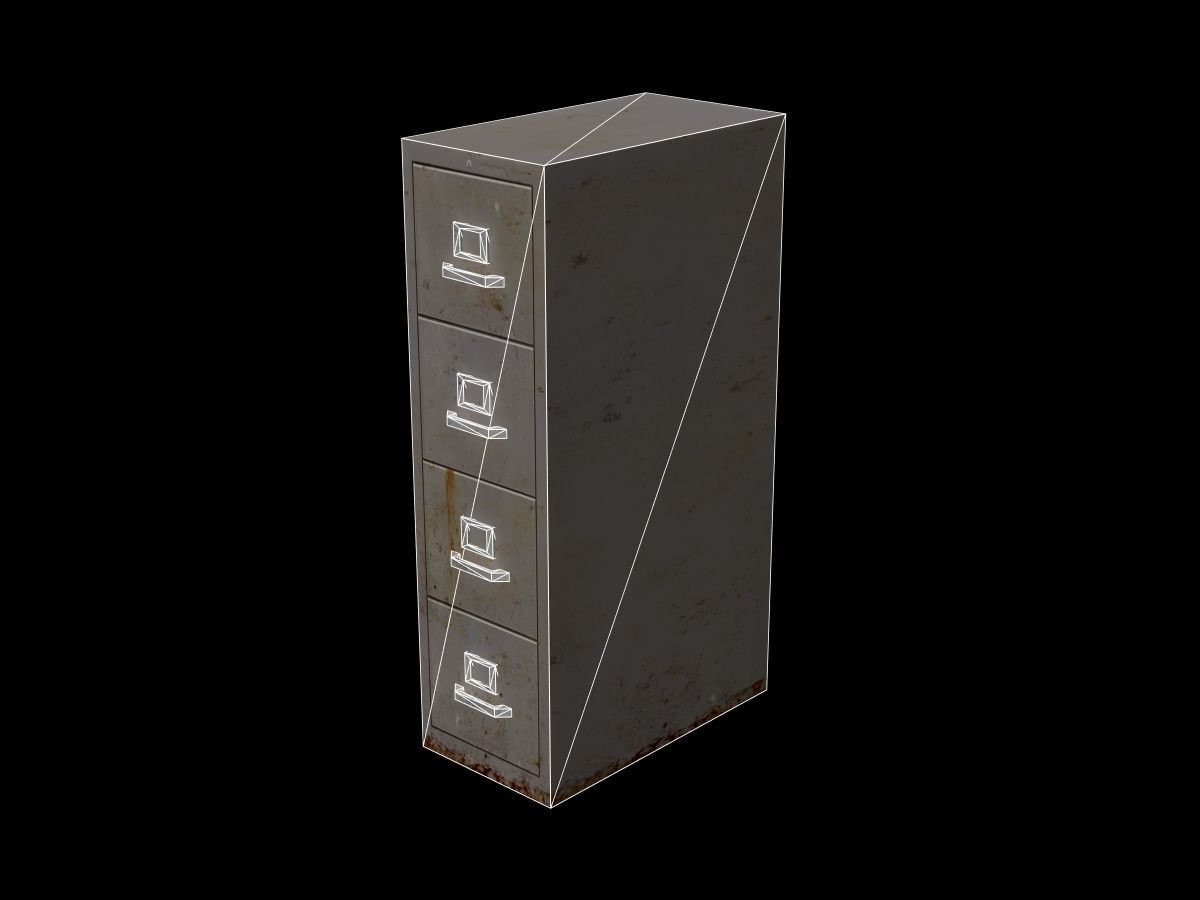 Old Rusty File Cabinet Low-poly 3D model_2